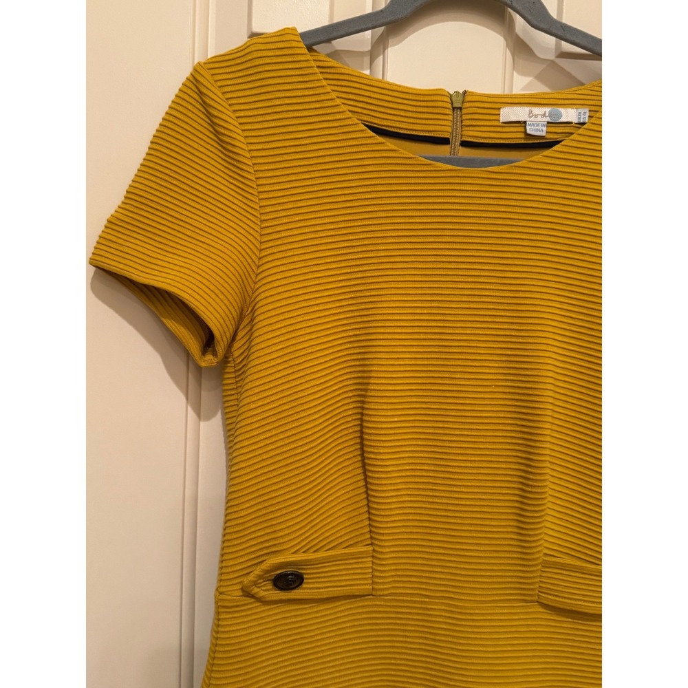 Boden Sheath Dress Women Size 4L Mustard Yellow Ribbed Short Sleeve Textured - Picture 3 of 7